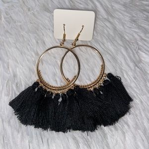 Black Hoop Bohemian Tassel Earrings